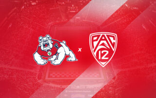 Fresno State Bulldog logo next to the Pac 12 logo